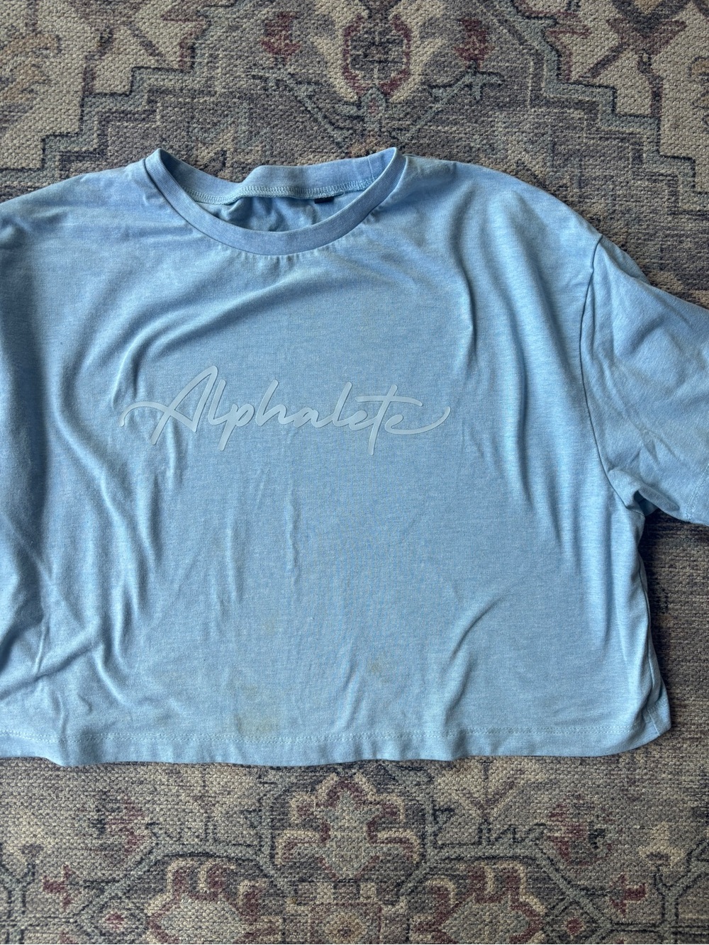 Alphalete Sky Blue Cropped Tee with Script Logo